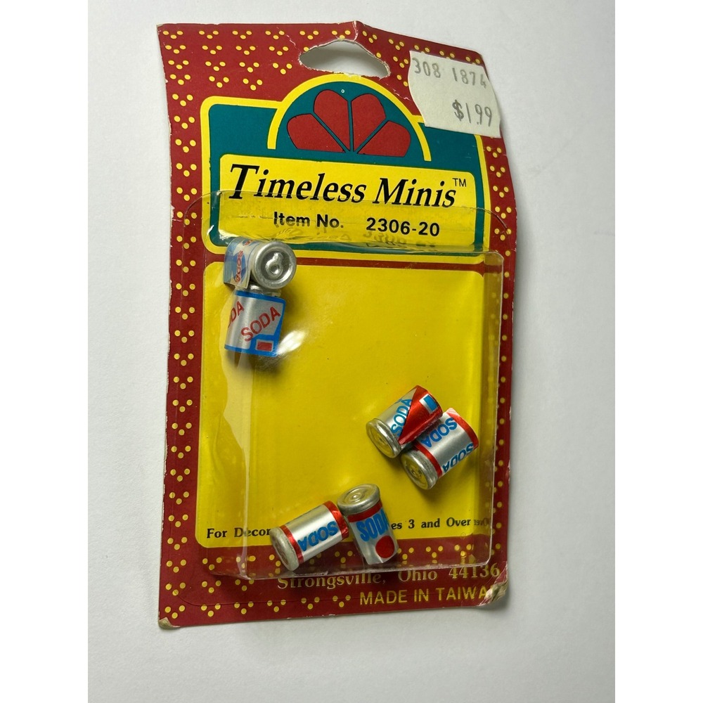Timeless Minis Miniature Soda Cans 6pc Set Dollhouse Diorama 2306-20 Vintage